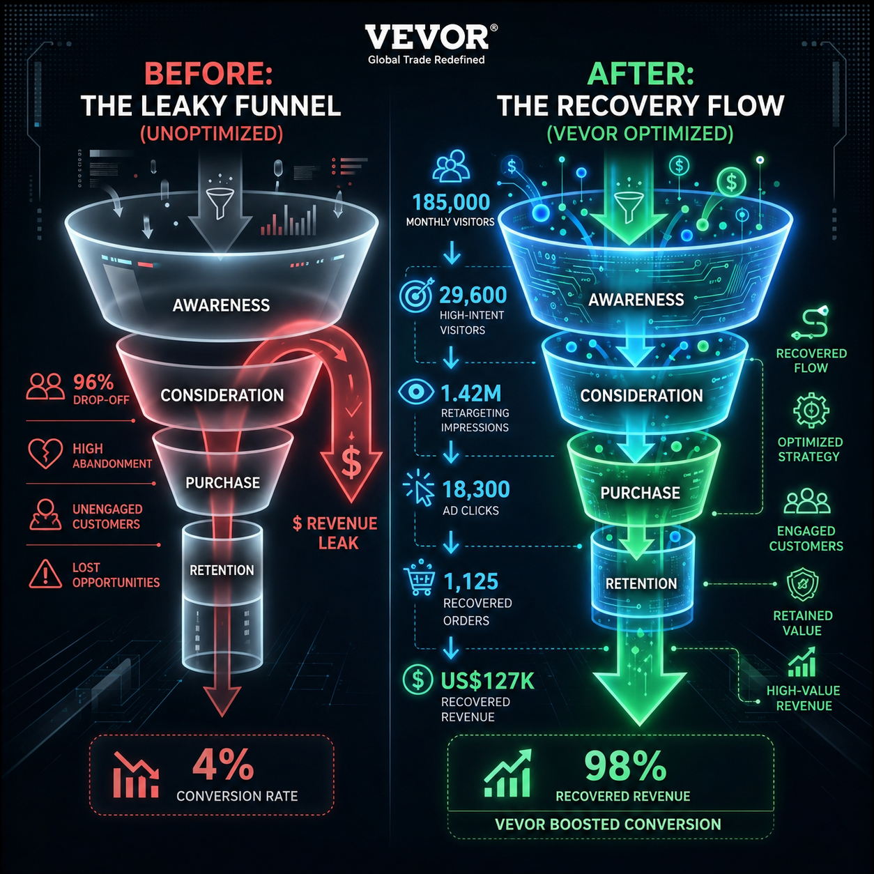 Vevor Funnel Before and After